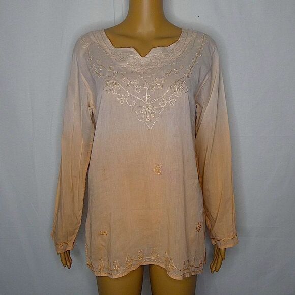 Kaaku Ombre Embroidered Boho Blouse Long Sleeve Free One Size Lightweight - Picture 1 of 10